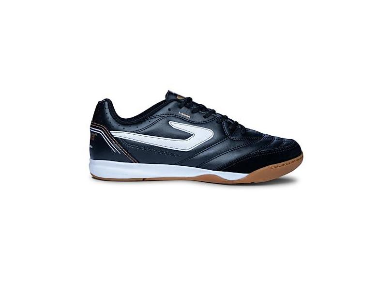 Chuteira Topper Maestro TD IV Futsal, Masculino, Preto/Branco/Dourado, 44
