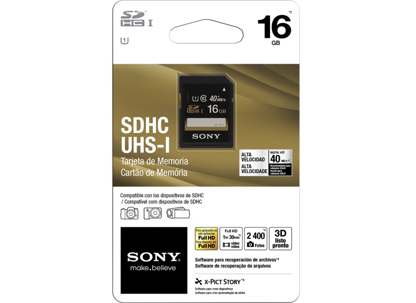 Cartão de Memória SDHC-I Sony 16 GB SF-16UY