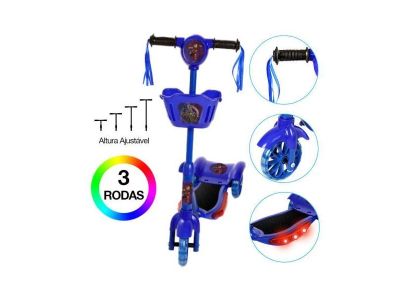 Patinete Infantil Azul Vingadores 3 Rodas Com Led Azul - Zein