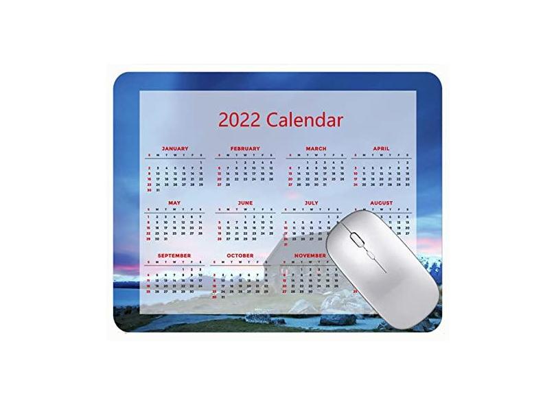 Mouse pad calendário 2022 com feriados, base de borracha para pôr do sol e pedras da casa das montanhas