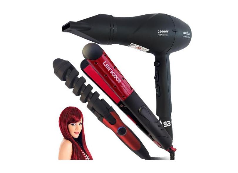 Secador De Cabelo Salão 2200W Chapinha 250ºc E Modelador Kit - Britâni