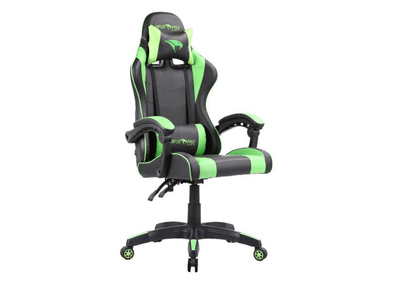 Cadeira Gamer Viper Pro Naja Couro sintético Reclinável Giratória Preta e Verde