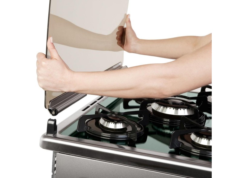 Fogão de Piso Electrolux Celebrate Glass 5 Bocas Acendimento Superautomático Acabamento Inox com Forno Duplo Grill 76DGX