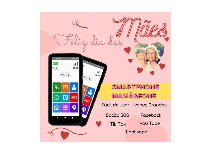Smartphone Mamãefone 4G 64Gb Icones Grandes Zap Face Insta - Positivo