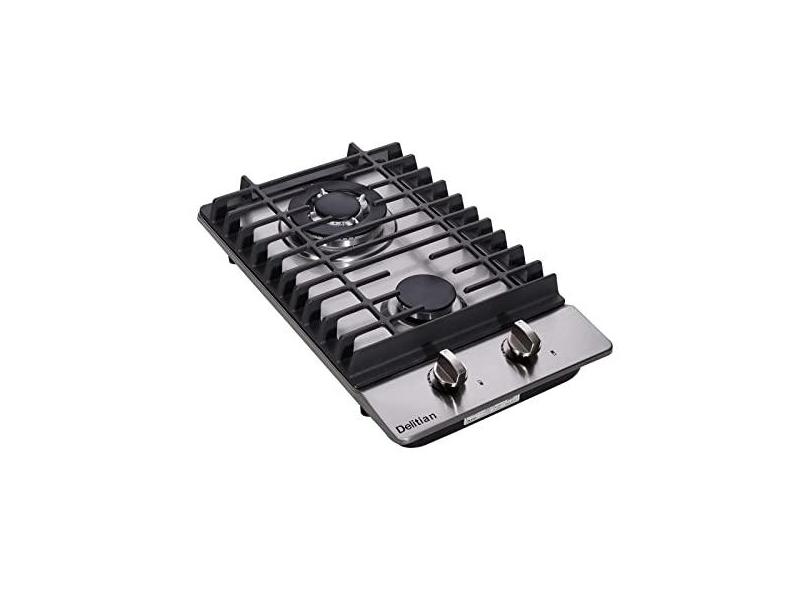 Fogão a gás de 30 cm, fogão a gás embutido de aço inoxidável com 2 queimadores, topo de fogão a gás conversível GLG/NG, fogão a gás duplo para trailers, apartamentos, ambientes externos DT223-01