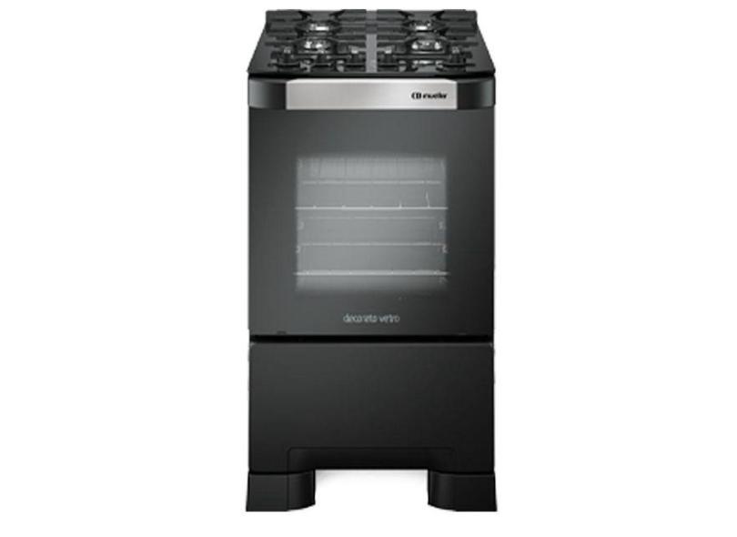 Fogão 4 Bocas Decorato Vetro Com Mesa De Vidro Preto Fosco Bivolt