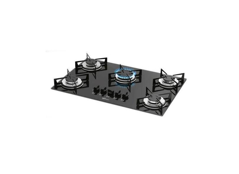 Cooktop a Gás Fischer 5 Bocas Mesa Vidro Bivolt, Bivolt