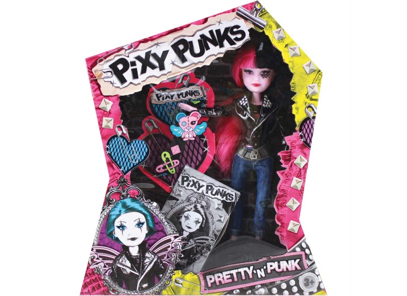 Boneca Pixy Punks Deluxe Cabelo Rosa e Preto Estrela
