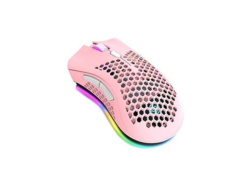 Mouse sem fio bosnyyds 2.4G para jogos Mouse recarregável com efeito de luz RGB 3 DPI ajustável oco design Honeycomb preto