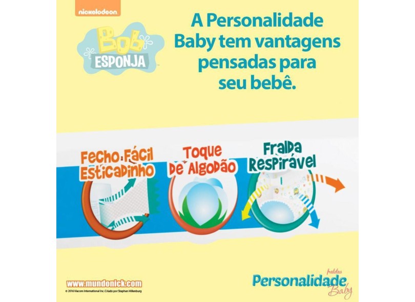 Fralda Personalidade Baby Bob Esponja XXG Mega Pacotão 28 Und +15kg