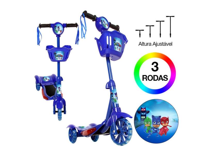 Patinete Pj Masks 3 Rodas Brinquedo Criança Com Led