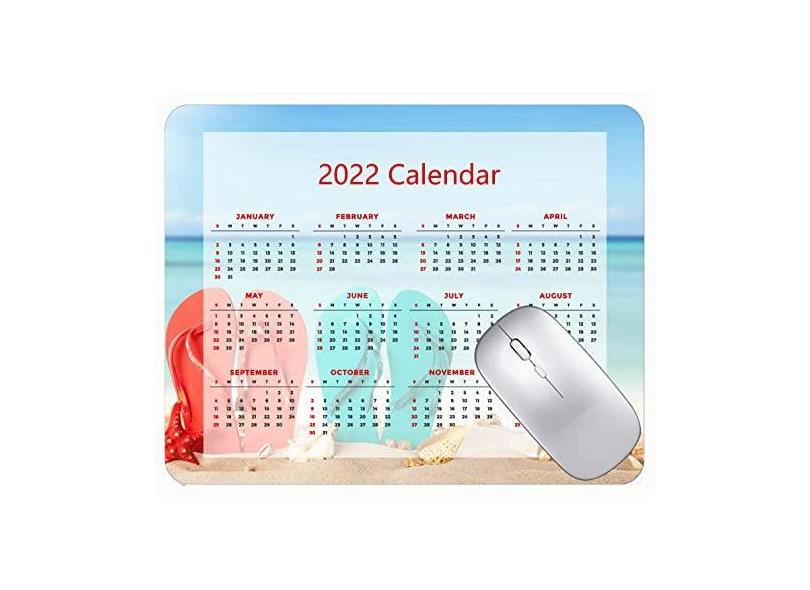 Mouse pad colorido para calendário 2022 ano 2022 pantufas vermelhas e azuis com bordas costuradas