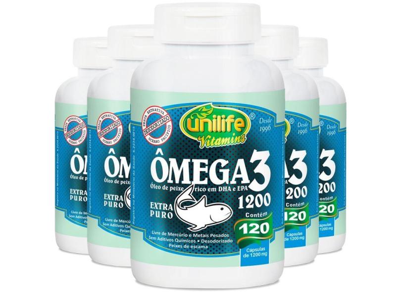 Kit 5 Ômega 3 Óleo De Peixe 1200Mg Unilife 120 Cápsulas