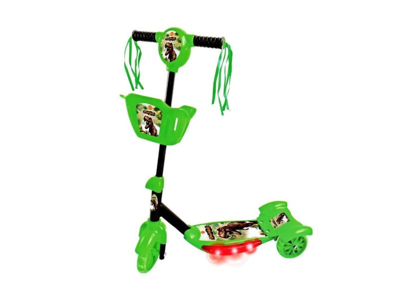 Patinete Com Cesta Dinossauro Verde E Preto Para Crianças - Dm Toys