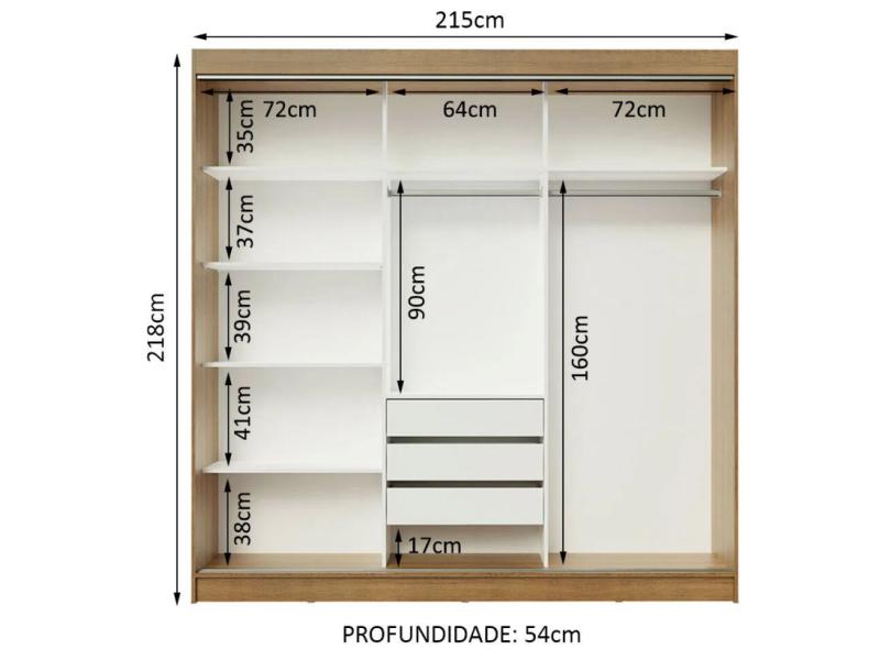 Guarda-Roupa Casal 4 Portas 3 Gavetas Austin Madesa