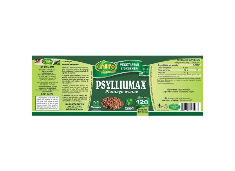 Psylliumax Psyllium 120 Capsulas 550mg Unilife Com O Melhor Preço é No Zoom