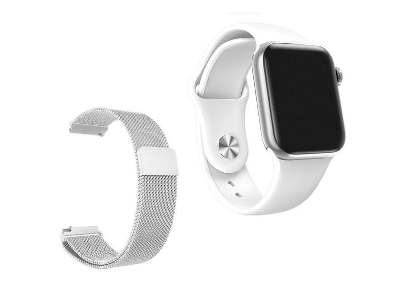 Relógio Smartwatch Iwo 7 Watch 5 Branco Android Ios + 1 Pulseira Extra De Aço Prata