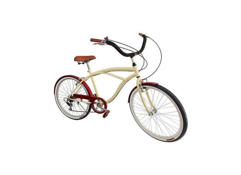 Bicicleta Masculina Aro 26 Estilo Retrô 6V Bege C/ Vermelho - Maria Cl