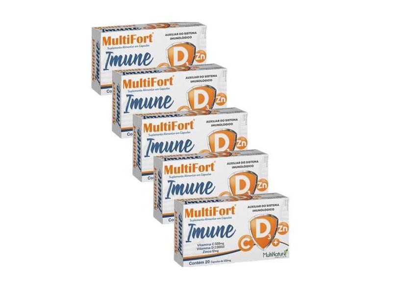 Kit 5 Imune Vit C, D E Zinco. 20 Cáps. Multifort - Multinature