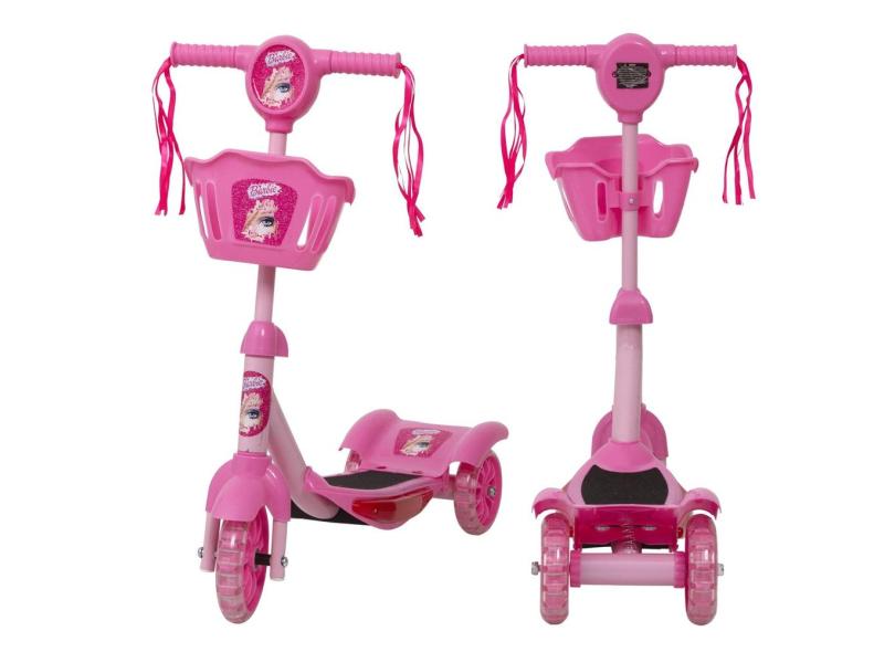 Patinete de Menina Barbie 3 Rodas Brinquedo Criança Com Led