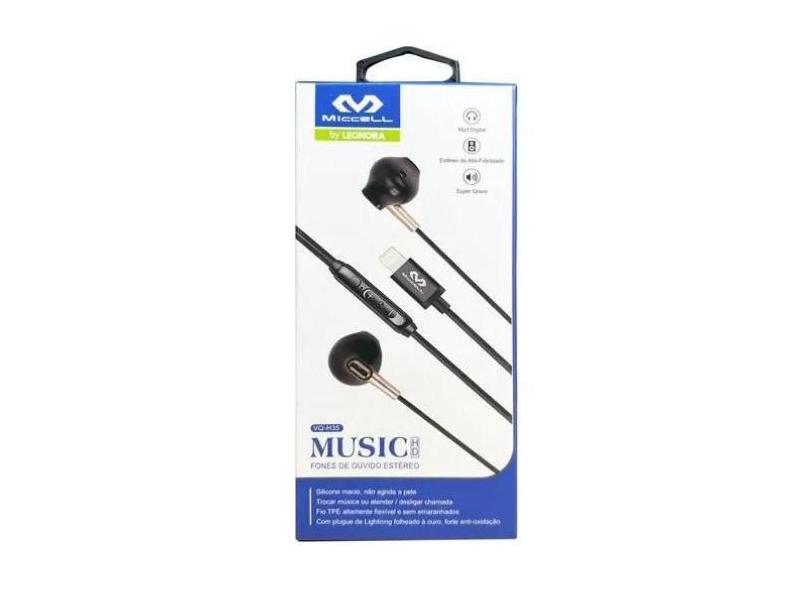 Fone de ouvido com microfone intra auricular h35 lightning preto   vq 