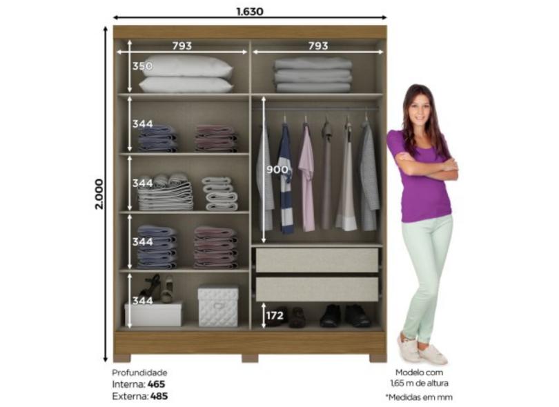 Guarda-Roupa Solteiro 2 Portas 2 Gavetas com Espelho B74 Briz