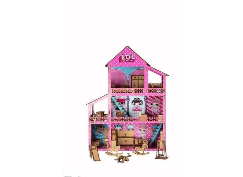 Casa De Boneca Barbie Completa Adesivada Mdf Móveis E Parque