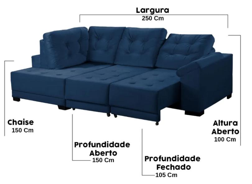 Sofá de Canto Chaise 5 lugares Retrátil Reclinável Suede Luxury 250cm Só Sofá