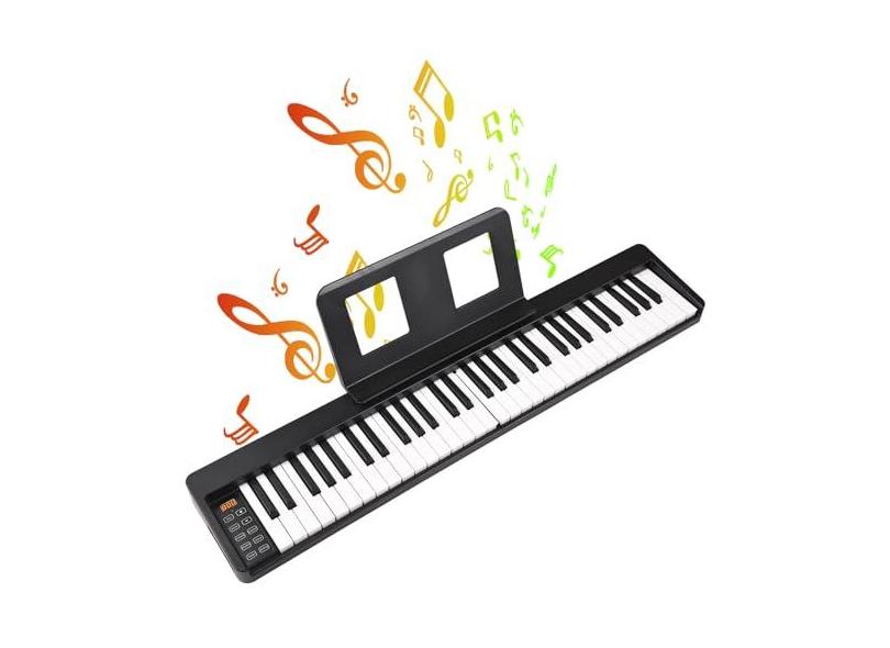 XCPHGFM Piano eletrônico dobrável de 61 teclas Órgão eletrônico multifuncional Teclado de piano sensível de 61 teclas com display LCD Bateria recarregável embutida Conectividade BT Instrumento musica