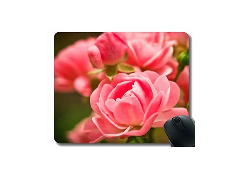 Mouse pad antiderrapante, mouse pad rosa com botões de flores rosas