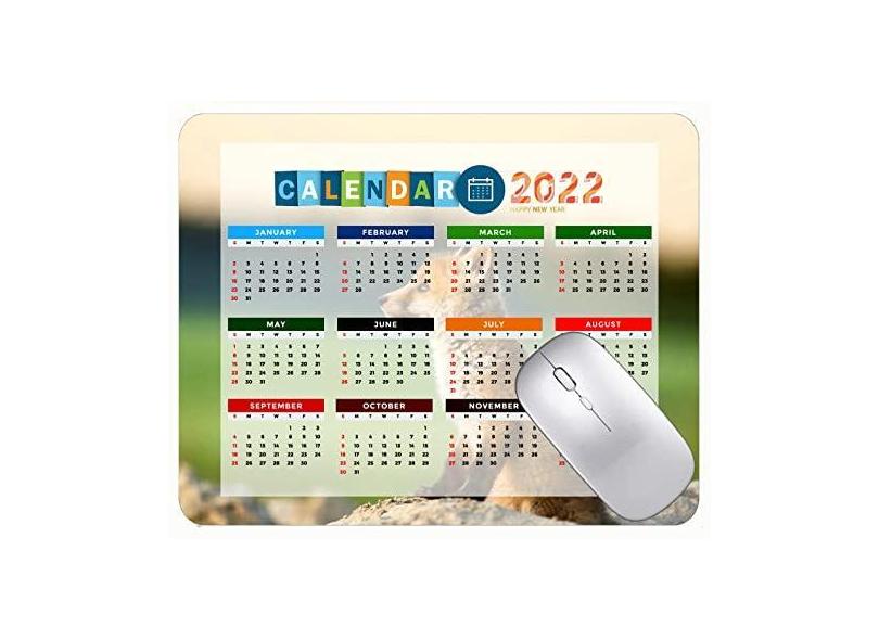 Mouse pad para jogos com calendário 2022, mouse pad fofo com bordas costuradas