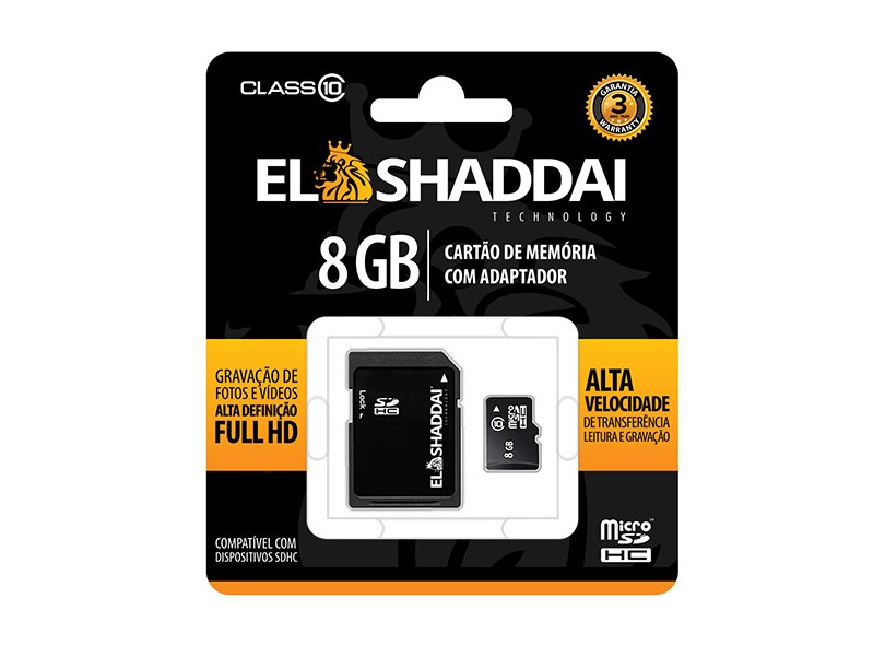 Cartão de Memória Micro SDHC com Adaptador El Shaddai 8 GB 61441