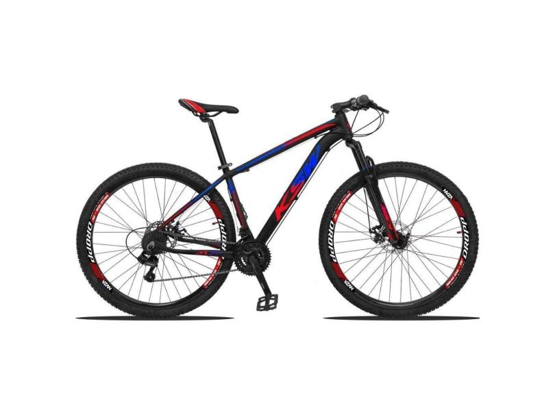 Bicicleta Aro 29 Ksw 2x9v Freio Hidráulico Trava K7 11-40 - 21 Preto-Azul E Vermelho