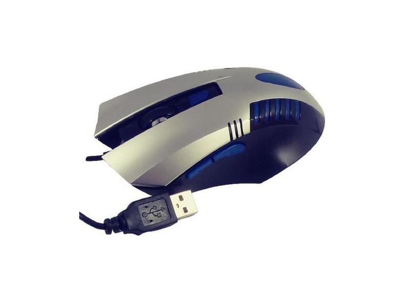 Mouse Cinza Com Fio Usb E Led Azul E Grande 6 Botoes 1600Dpi - Sufeng