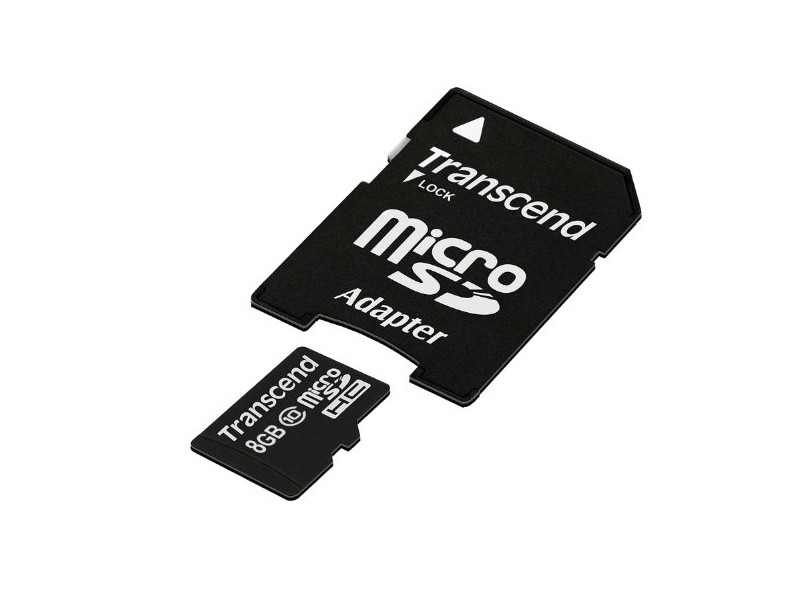 Cartão de Memória Micro SDHC com Adaptador Transcend 8 GB TS8GUSDHC100