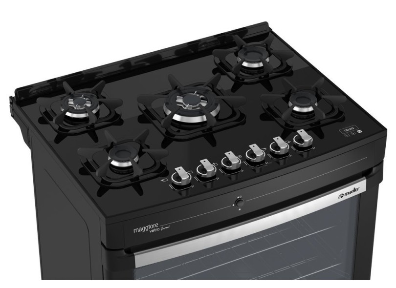 Fogão de Piso Mueller Maggiore Vetro Gourmet 5 Bocas Acendimento Automático Stile