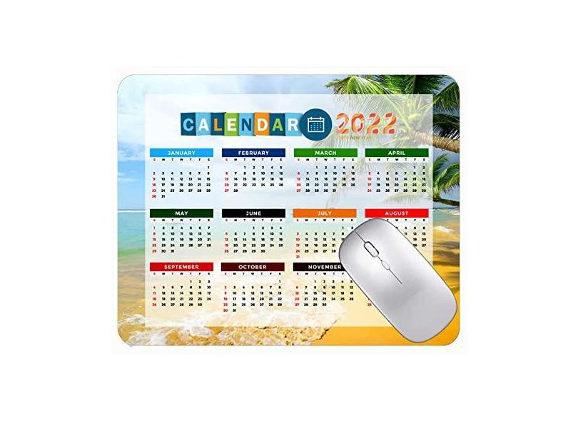 Mouse pad de calendário 2022 para jogos, mouse pad de verão, praia, abacaxi, óculos de sol, mouse pad para jogos com bordas costuradas