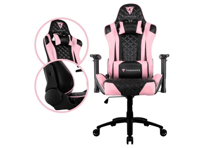 Cadeira Gamer Base De Metal Giratória Com Rodinhas Cor Rosa