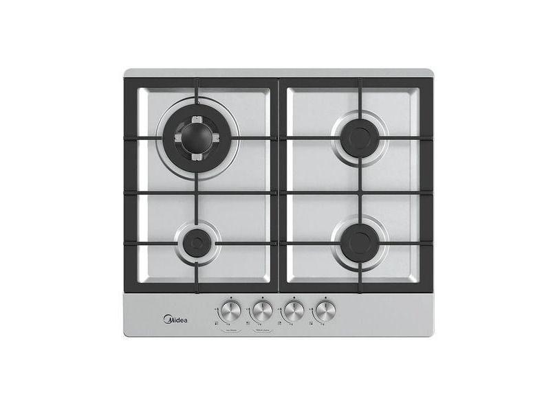 Cooktop A Gas 4 Bocas Inox Mega Chama 59x51cm - Midea, Inox, Gas