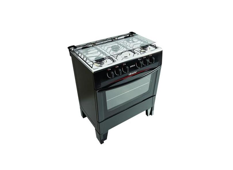 Fogão 5 Bocas Sirius Plus com Acendimento Automático Bivolt, Preto, Braslar