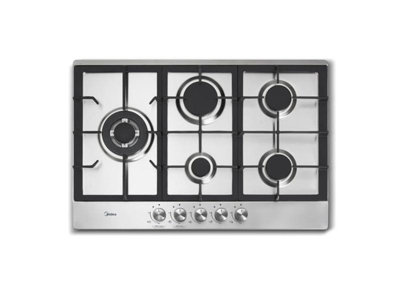 Cooktop A Gás 5 Bocas Inox Mega Chama 75x51cm - Midea