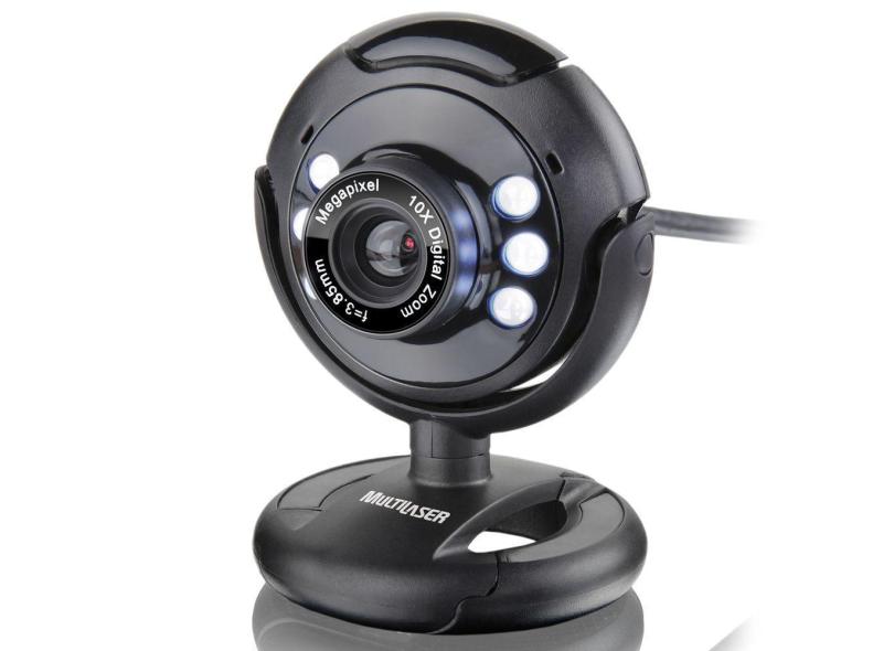 Webcam Multilaser Nightvision USB 16MP Plug e Play Led C/ Microfone - Preto