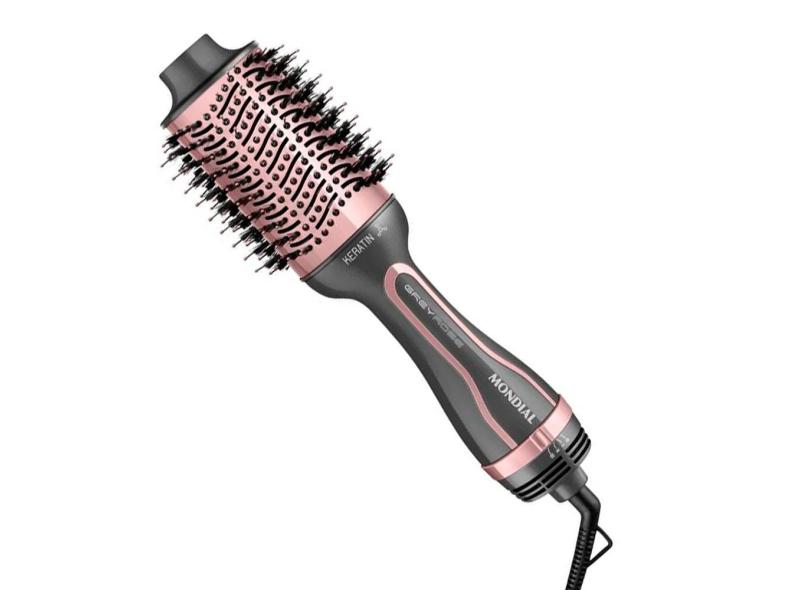 Escova Secadora Mondial Grey Rose Keratin ES-11 Cinza/Rosa