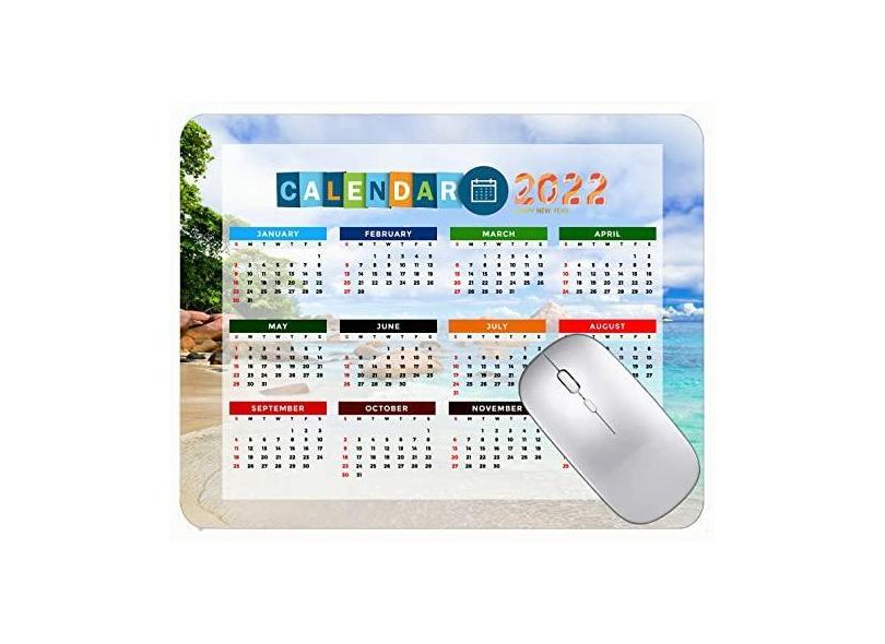 Mouse pad com calendário 2022 com feriados, mouse pad de borracha para homens e mulheres