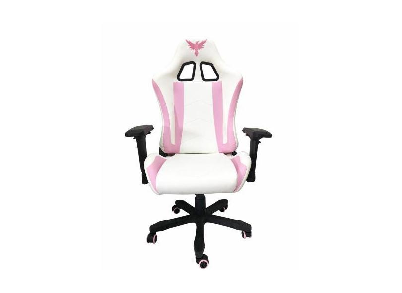 Cadeira Gamer Raven X-10, Branca E Rosa, Com Almofadas, Reclinável, De