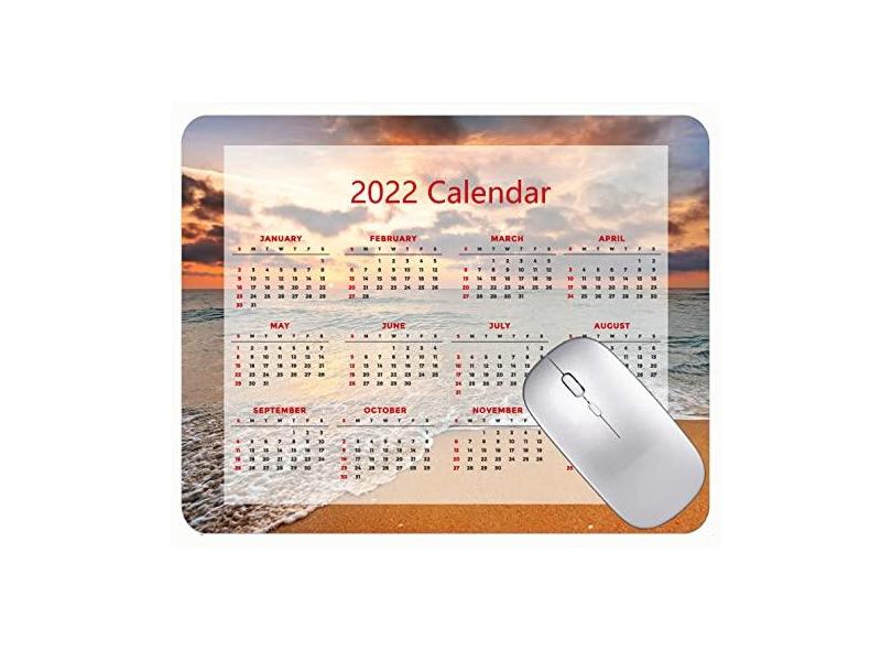 Mouse pad calendário 2022, fonte HD, mouse pad para jogos, praia, pôr do sol, espuma, mar, jogos, com bordas costuradas