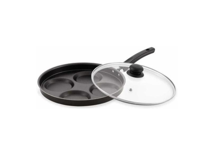 Frigideira 4 Ovos 26 Cm Alumínio Antiaderente Tampa De Vidro