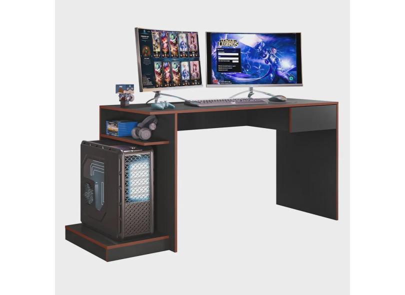Mesa Gamer Dante M02 Preto Fosco/Vermelho - Amarena Móveis