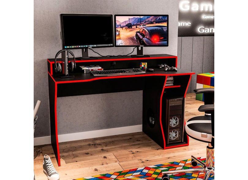 Mesa Gamer Fremont Para 2 Monitores Politorno Preto Com Vermelho