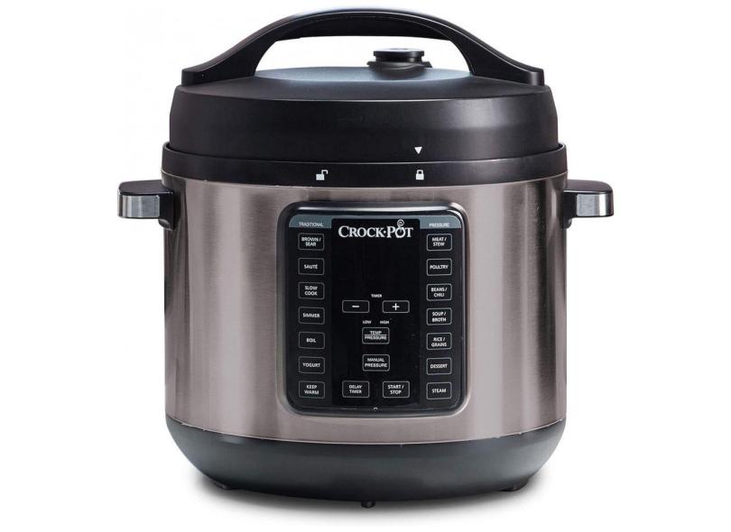 Panela de Pressão Elétrica 8L em Aço Inoxidável com Pressão Manual, 110V 1500W, Crock Pot, Preto e Prata